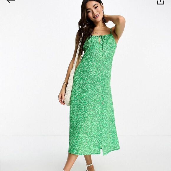 Green floral maxi dress with split - Picture 1 of 4